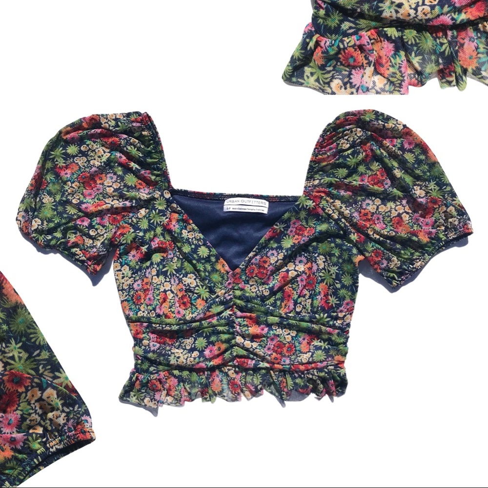 Urban Outfitters Floral Mesh Ruched Crop - Size S